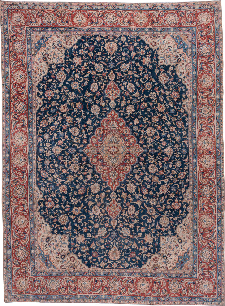 8' x 11' one-of-a-kind handmade vintage Kashan large size rug. Color palette: blue, brown, fiord, gray, light slate gray