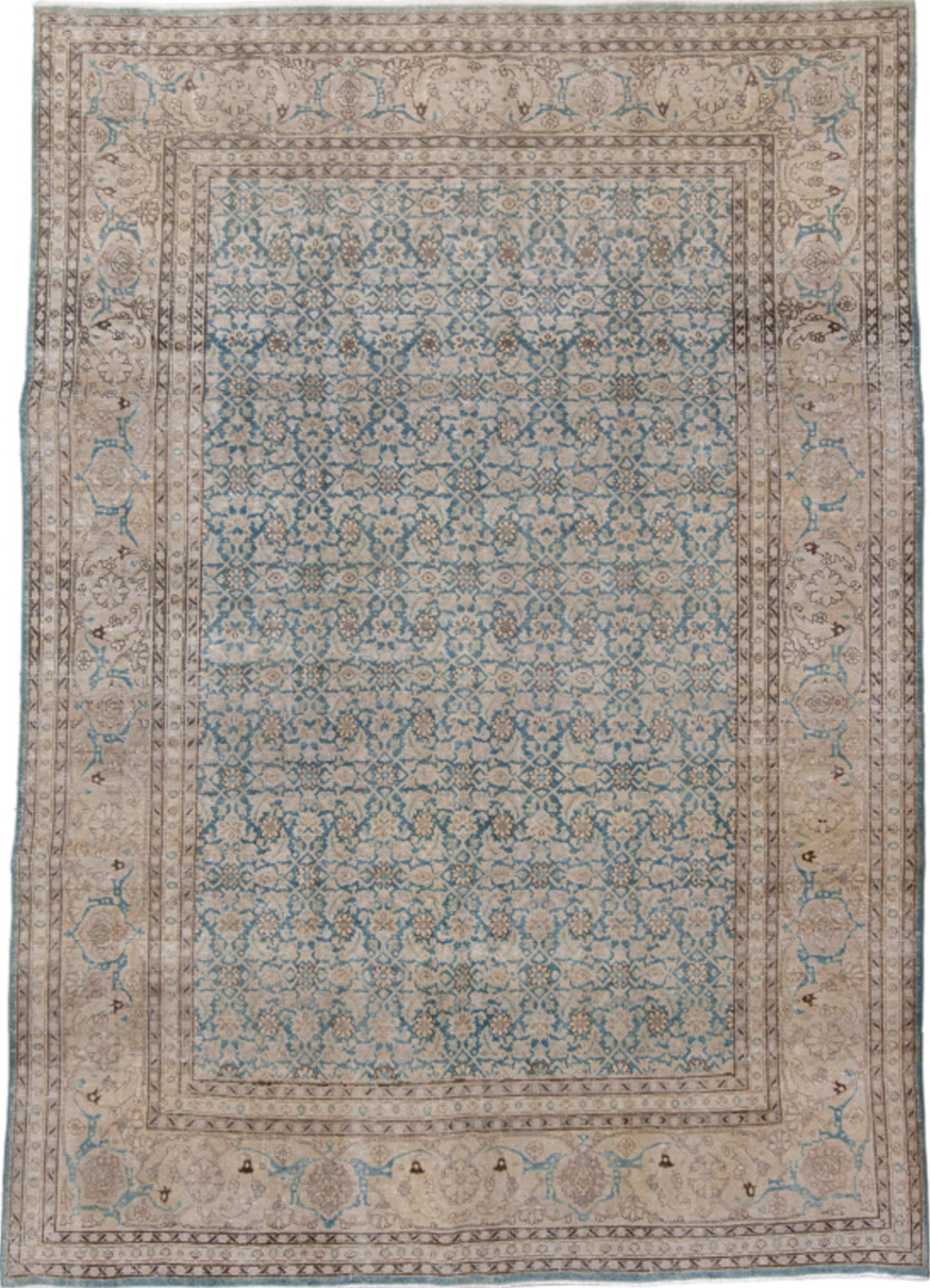 6' x 9' one-of-a-kind handmade vintage Tabriz medium size rug. Color palette: brown, dark gray, gray, light gray, pink
