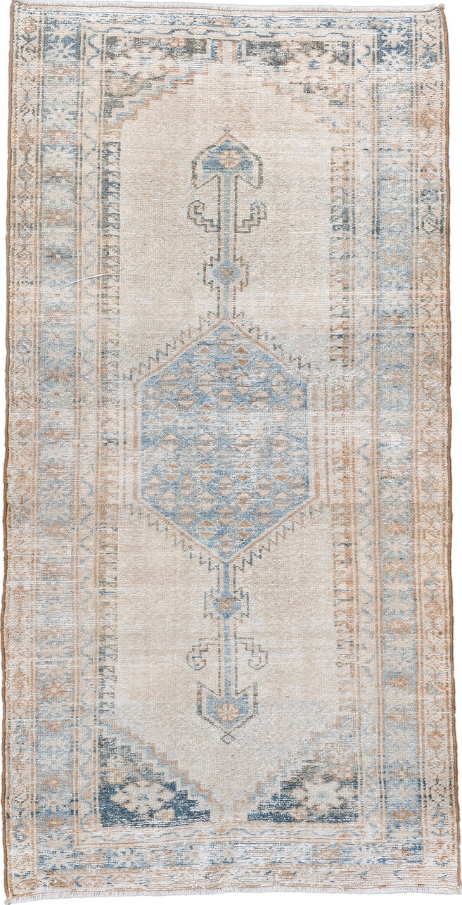 3' x 6' one-of-a-kind handmade vintage Hamadan runner rug. Color palette: blue, dark gray, dim gray, gainsboro, gray