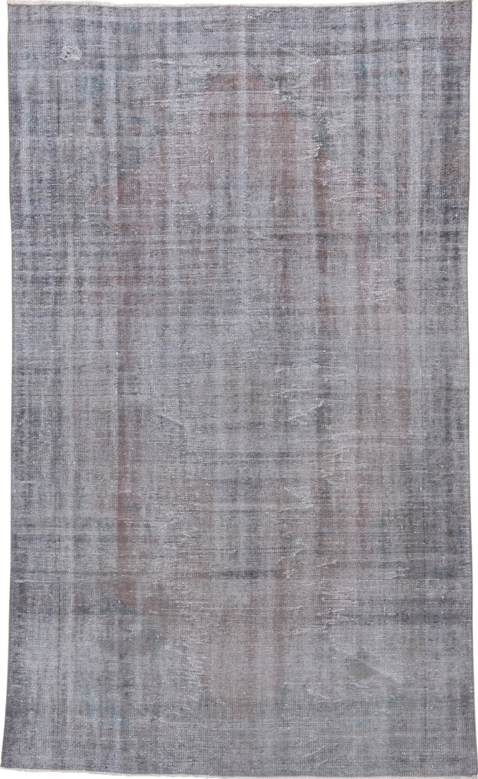 6' x 9' one-of-a-kind handmade vintage Sparta medium size rug. Color palette: dim gray, gray, light gray, off-white, silver