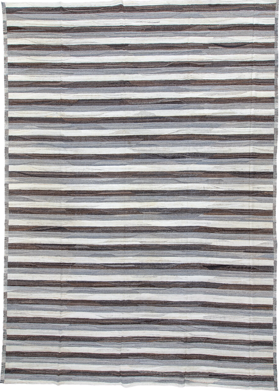 14' x 20' one-of-a-kind handmade vintage Tulu oversize rug. Color palette: black, blue, charcoal, dark gray, dim gray