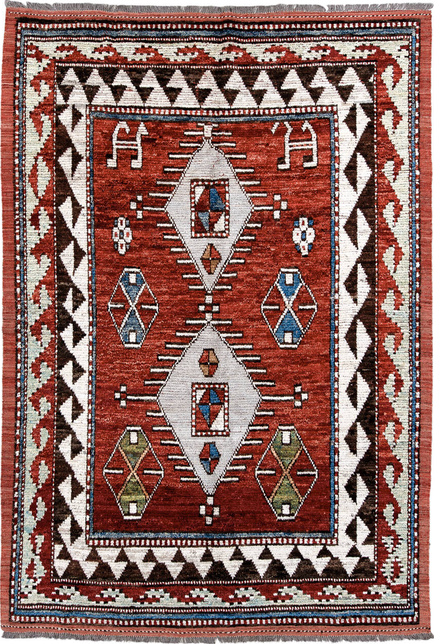 6' x 10' one-of-a-kind handmade vintage Tulu large size rug. Color palette: arapawa, blue, brown, fiord, gainsboro, gray