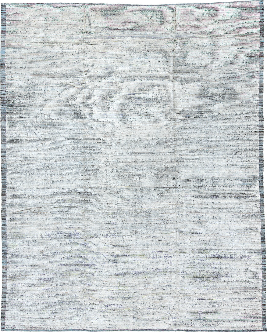 9' x 11' one-of-a-kind handmade vintage Tulu large size rug. Color palette: black, blue, charcoal, dark gray, gainsboro