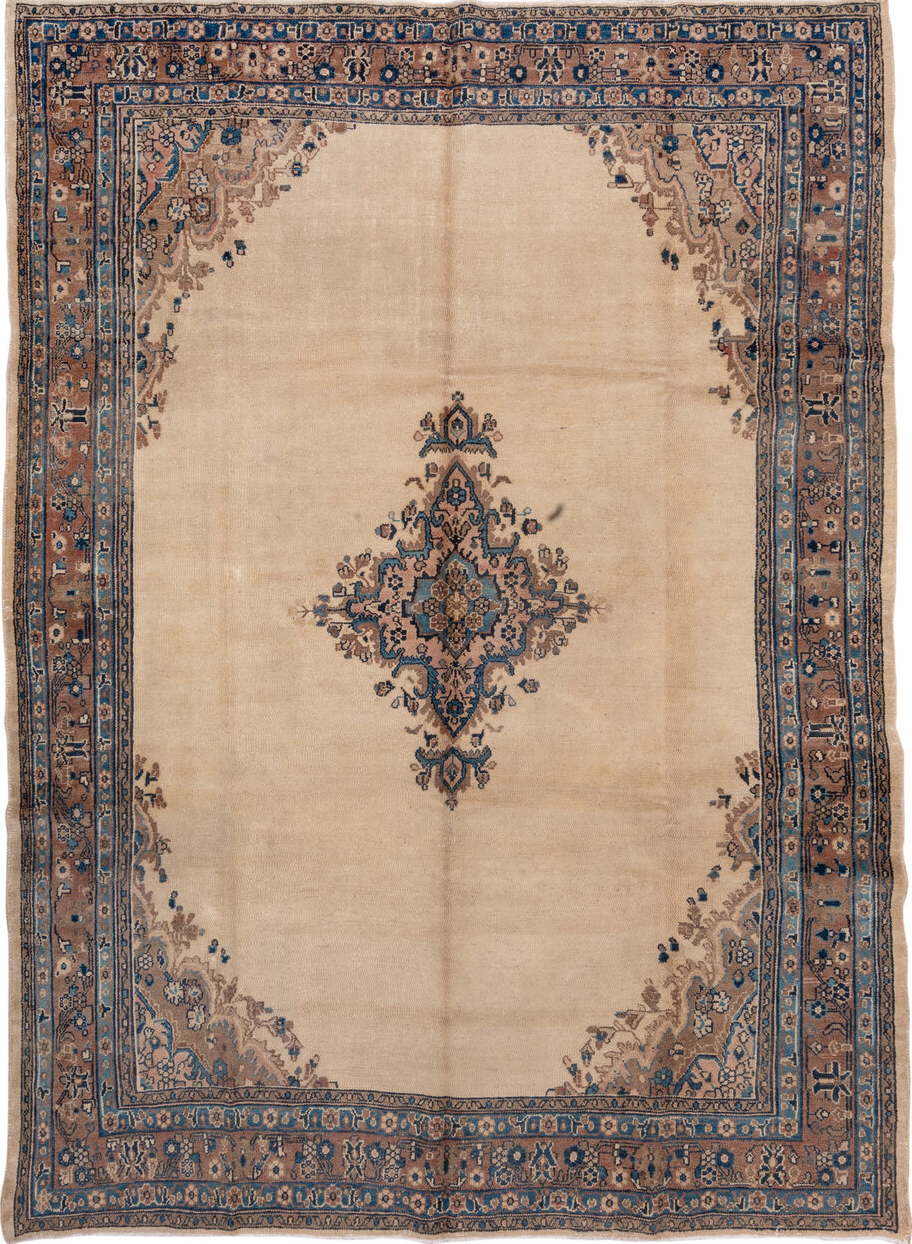 8' x 11' one-of-a-kind handmade vintage Hamadan large size rug. Color palette: black, blue, brown, gray, light gray