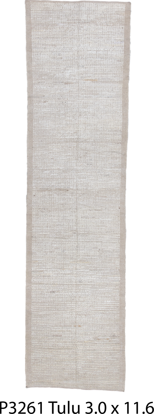 3' x 11' one-of-a-kind handmade vintage Tulu runner rug. Color palette: dark gray, gainsboro, gray, light gray, off-white