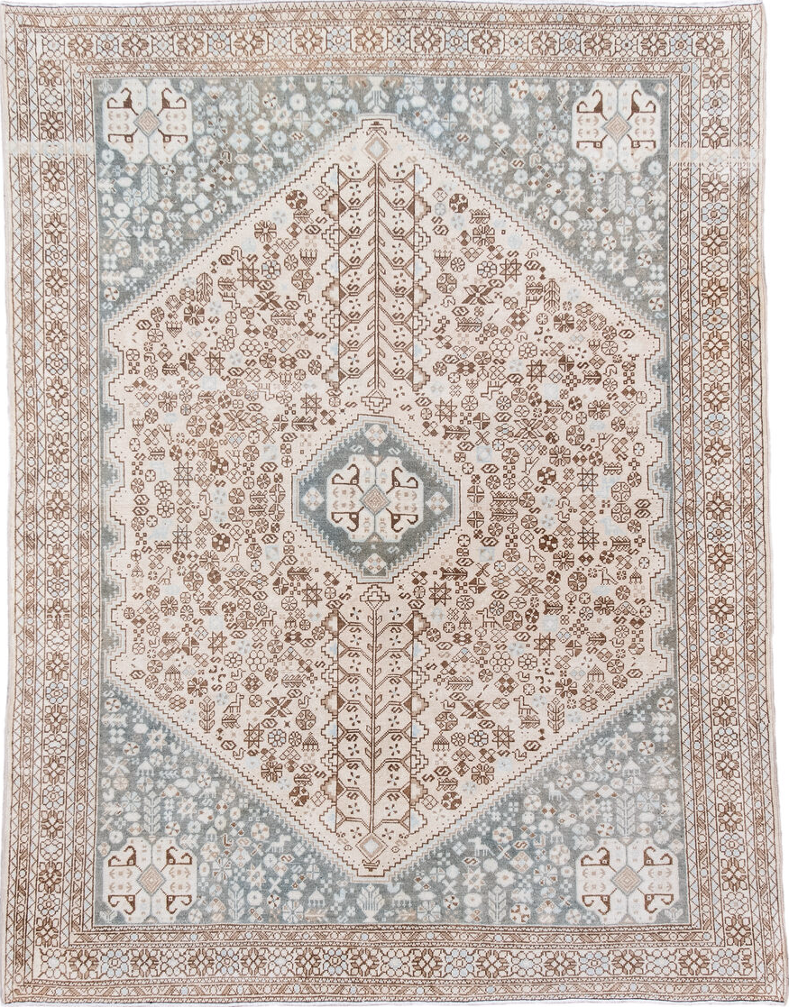4' x 6' one-of-a-kind handmade vintage Joshegan small size rug. Color palette: brown, dark gray, gainsboro, gray, light gray