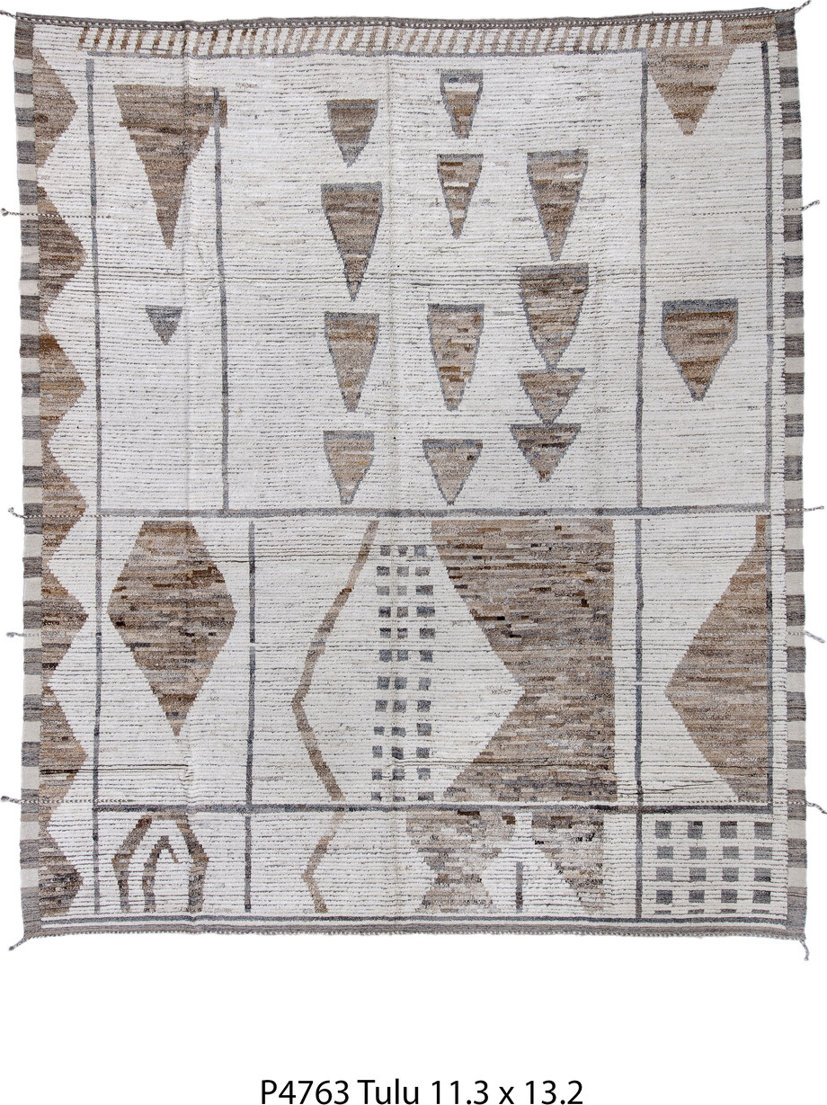 11' x 13' one-of-a-kind handmade vintage Tulu oversize rug. Color palette: black, blue, charcoal, dark gray, dim gray