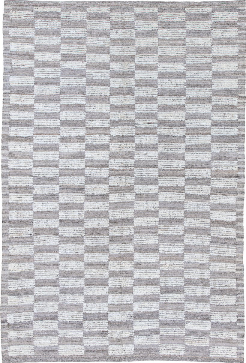 6' x 9' one-of-a-kind handmade vintage Tulu medium size rug. Color palette: blue, dark gray, dim gray, gainsboro, gray
