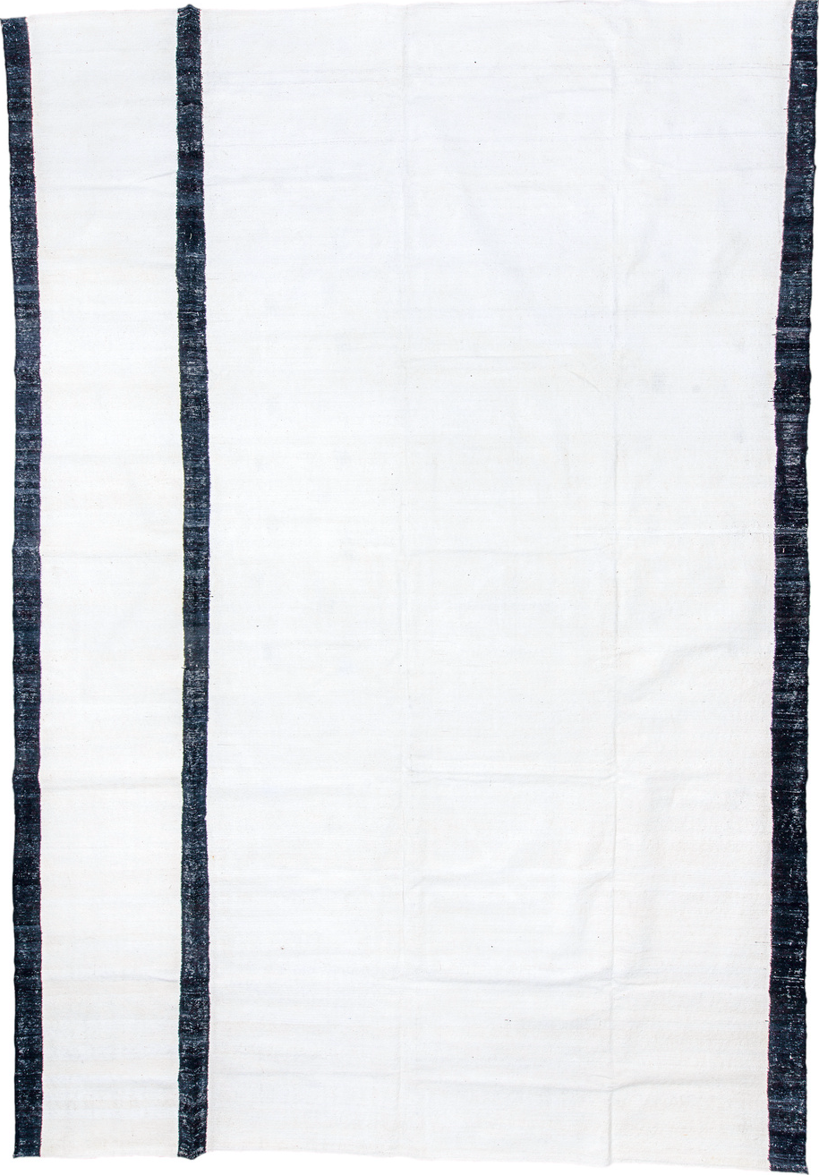 12' x 18' one-of-a-kind handmade vintage Kilim oversize rug. Color palette: alice blue, azure, blue, fiord, gainsboro