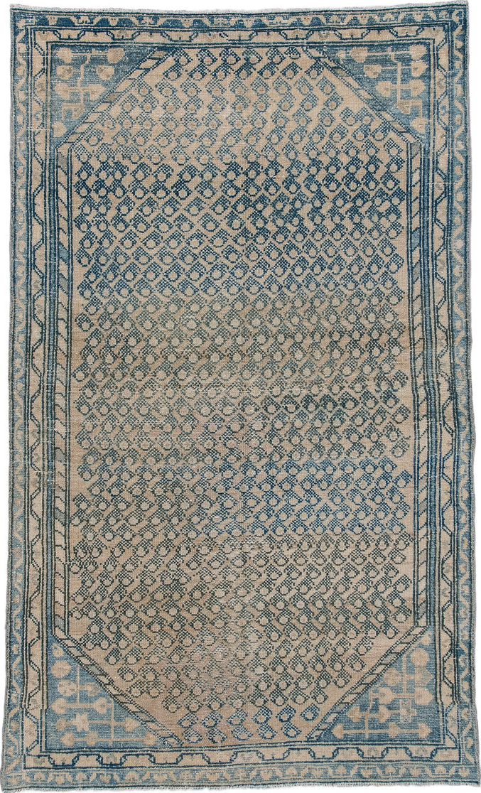 3' x 6' one-of-a-kind handmade vintage Malayer small size rug. Color palette: black, blue, gainsboro, gray, light gray