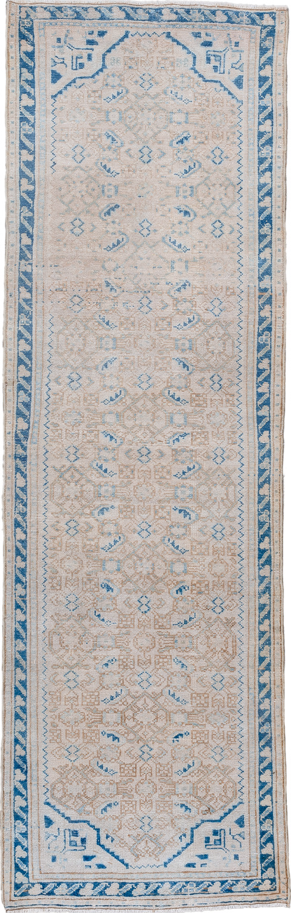 2' x 6' one-of-a-kind handmade vintage Hamadan runner rug. Color palette: arapawa, blue, dim gray, gainsboro, gray