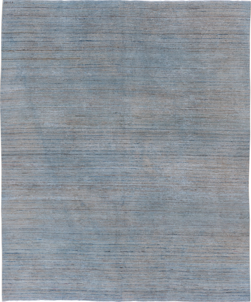 7' x 9' one-of-a-kind handmade vintage Oushak rug. Color palette: blue, dark gray, dim gray, gray, light blue, light gray