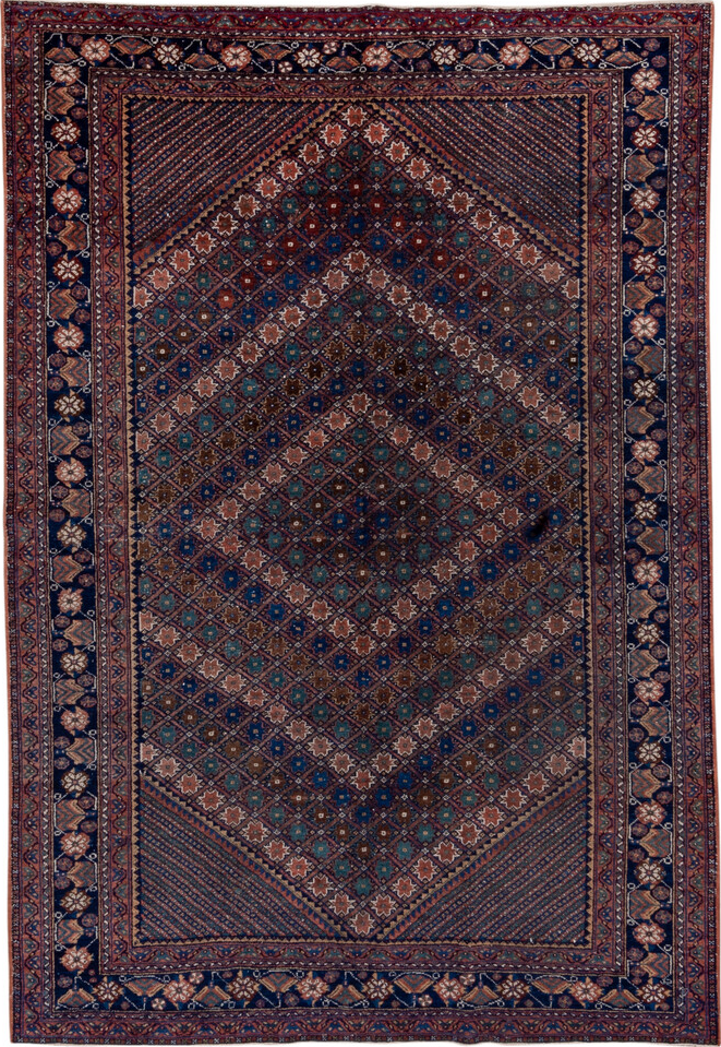 5' x 7' one-of-a-kind handmade vintage Afshar rug. Color palette: black, blue, brown, dark gray, dim gray, gray, light gray