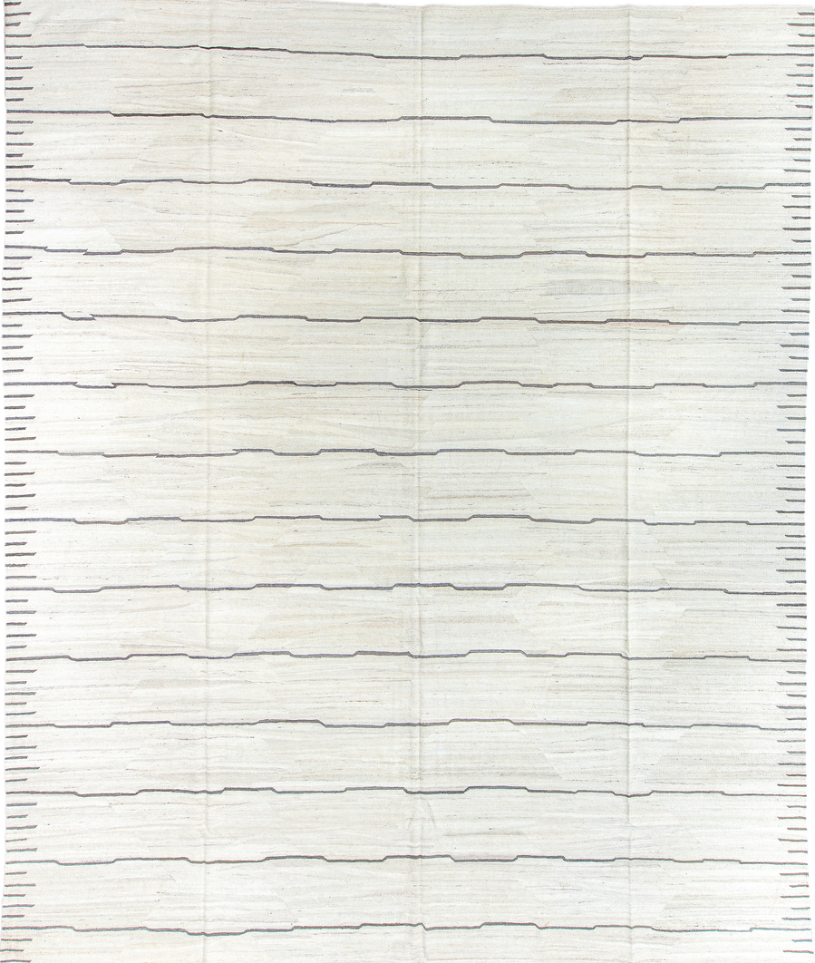 13' x 15' one-of-a-kind handmade vintage Kilim oversize rug. Color palette: black, charcoal, dark gray, gainsboro, gray