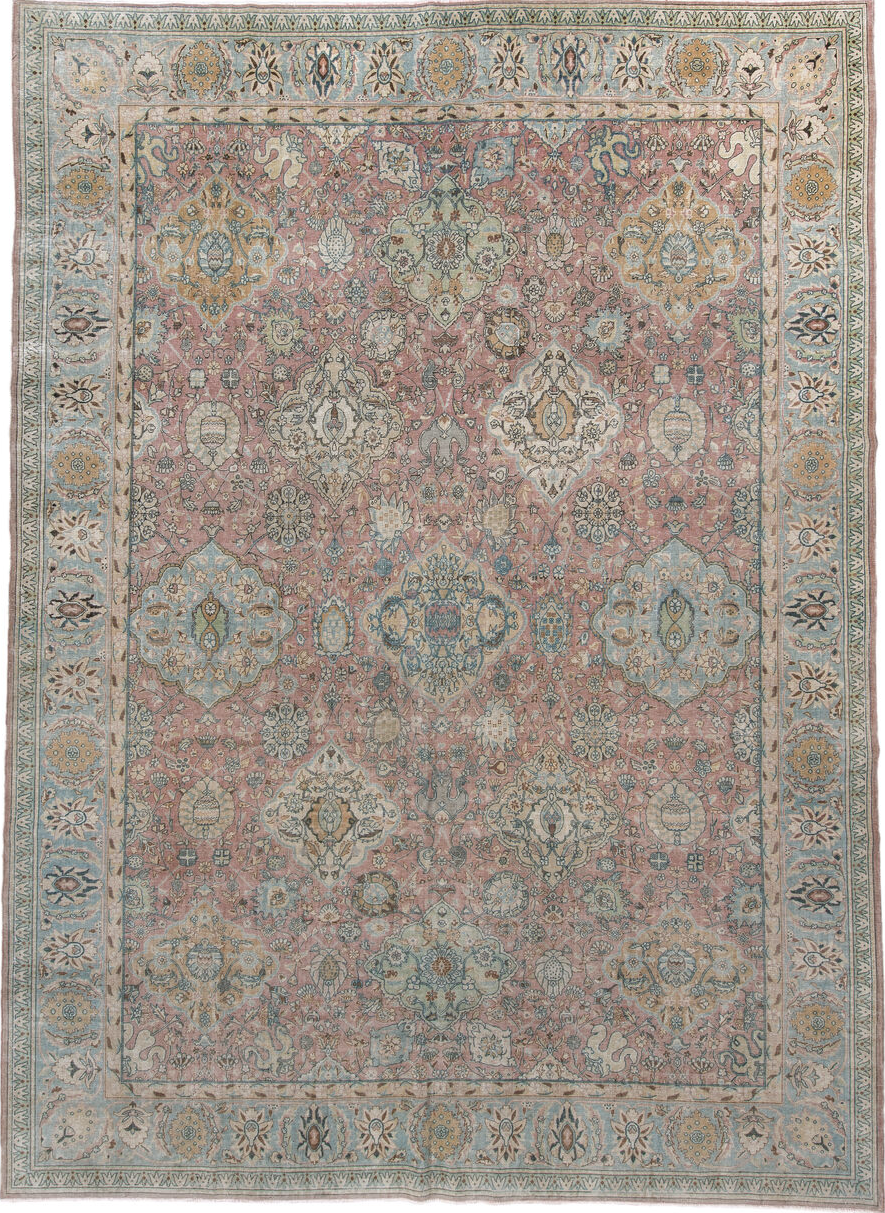 9' x 12' one-of-a-kind handmade vintage Tabriz large size rug. Color palette: brown, dark gray, gray, light gray, off-white