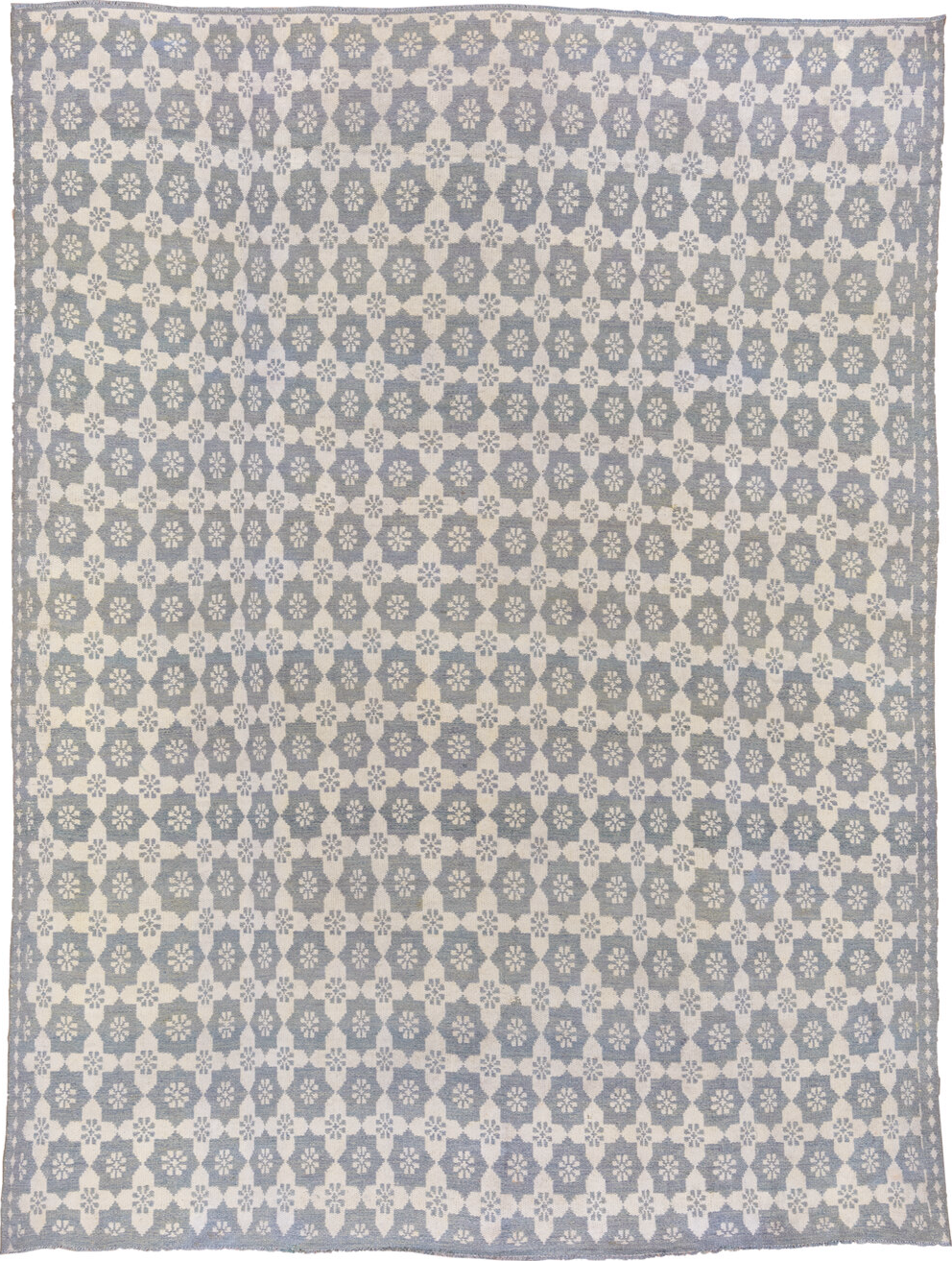 8' x 11' one-of-a-kind handmade vintage Kilim large size rug. Color palette: dark gray, dim gray, gainsboro, gray