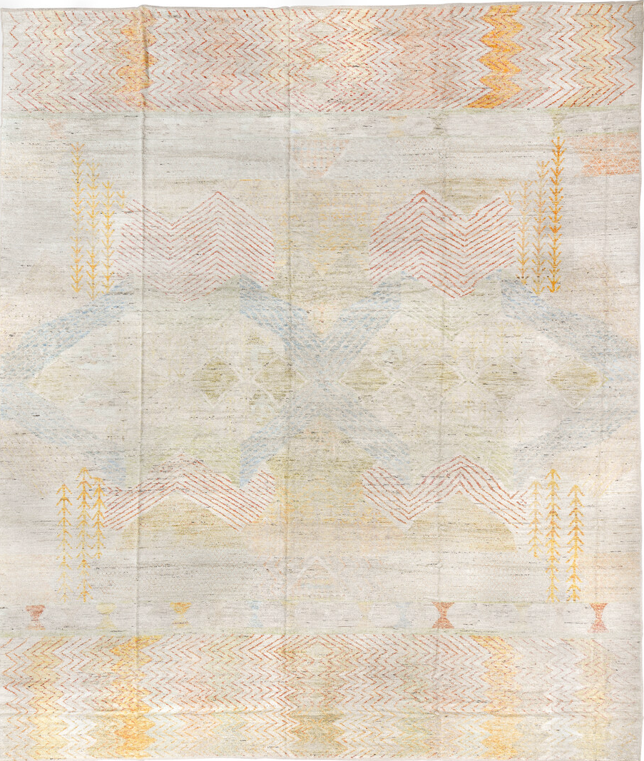 13' x 16' one-of-a-kind handmade vintage Tulu oversize rug. Color palette: brown, dark gray, gainsboro, gray, light gray