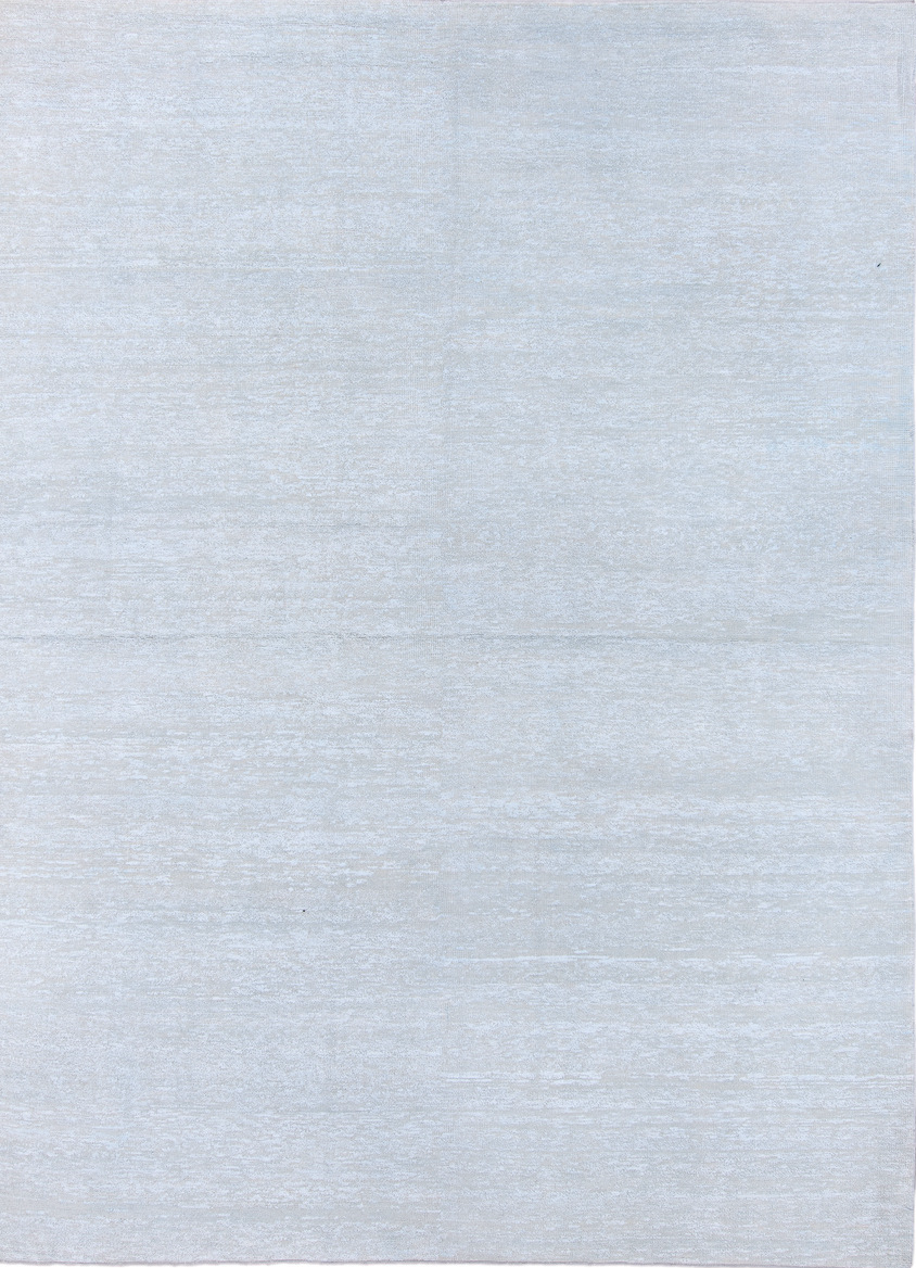 8' x 11' one-of-a-kind handmade vintage Sari Silk large size rug. Color palette: alice blue, blue, gainsboro, gray, lavender