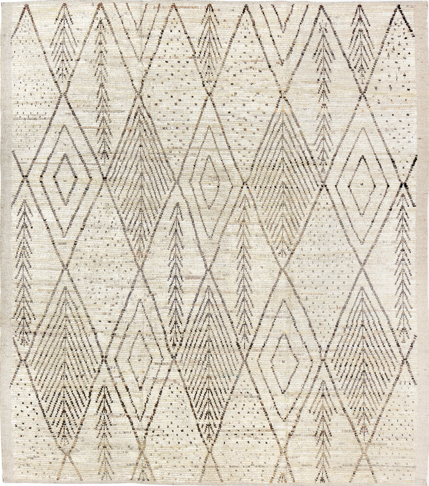 8' x 9' one-of-a-kind handmade vintage Tulu rug. Color palette: brown, gainsboro, gray, light gray, off-white, silver