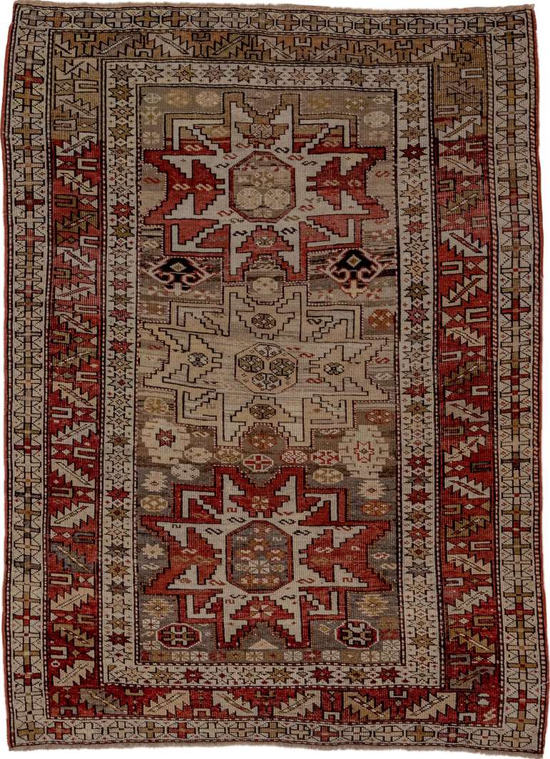 3' x 4' one-of-a-kind handmade vintage Shirvan small size rug. Color palette: black, brown, gray, pink
