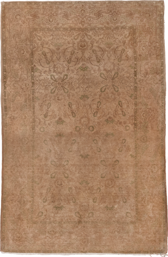 4' x 6' one-of-a-kind handmade vintage Kashan small size rug. Color palette: brown, gray, light gray, off-white