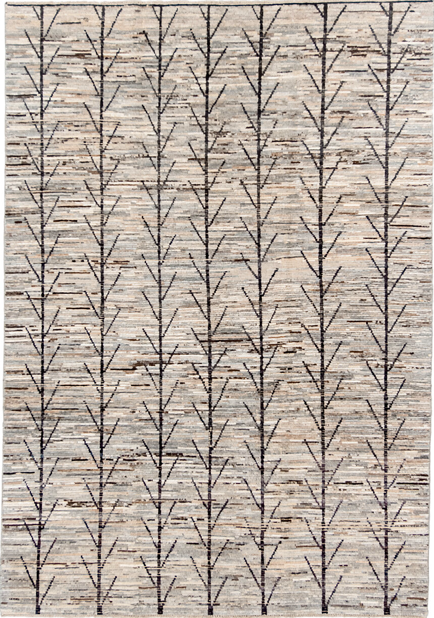 6' x 9' one-of-a-kind handmade vintage Tulu medium size rug. Color palette: antiquewhite, black, brown, gray, light gray