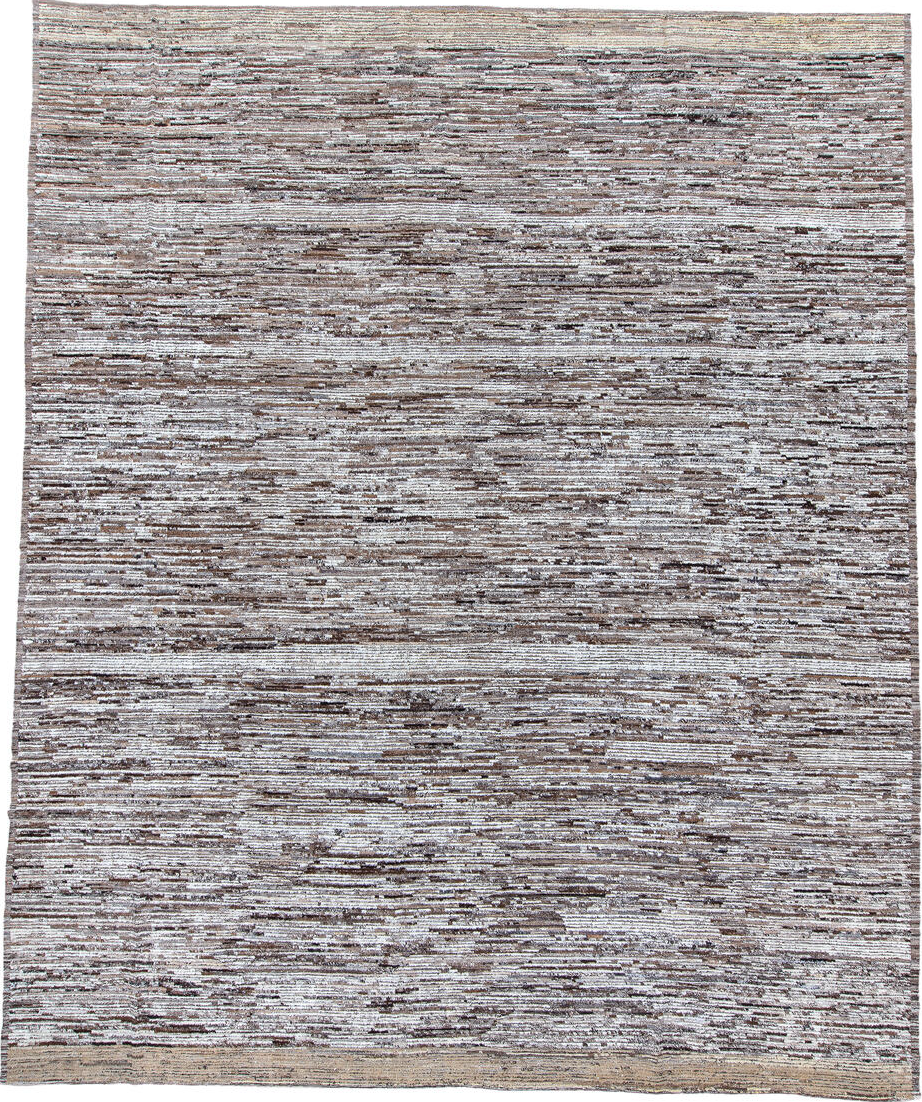 12' x 14' one-of-a-kind handmade vintage Tulu oversize rug. Color palette: black, blue, dark gray, dim gray, gainsboro, gray