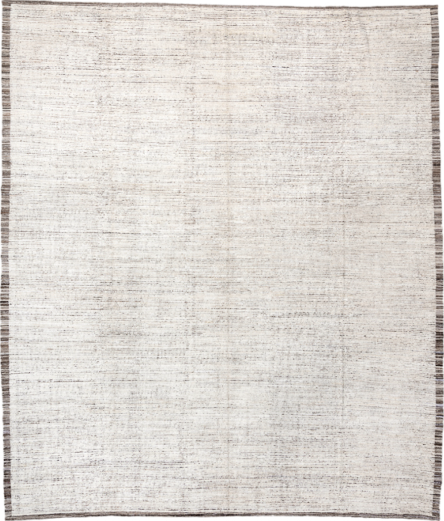 12' x 14' one-of-a-kind handmade vintage Tulu oversize rug. Color palette: dark gray, gainsboro, gray, light gray, linen