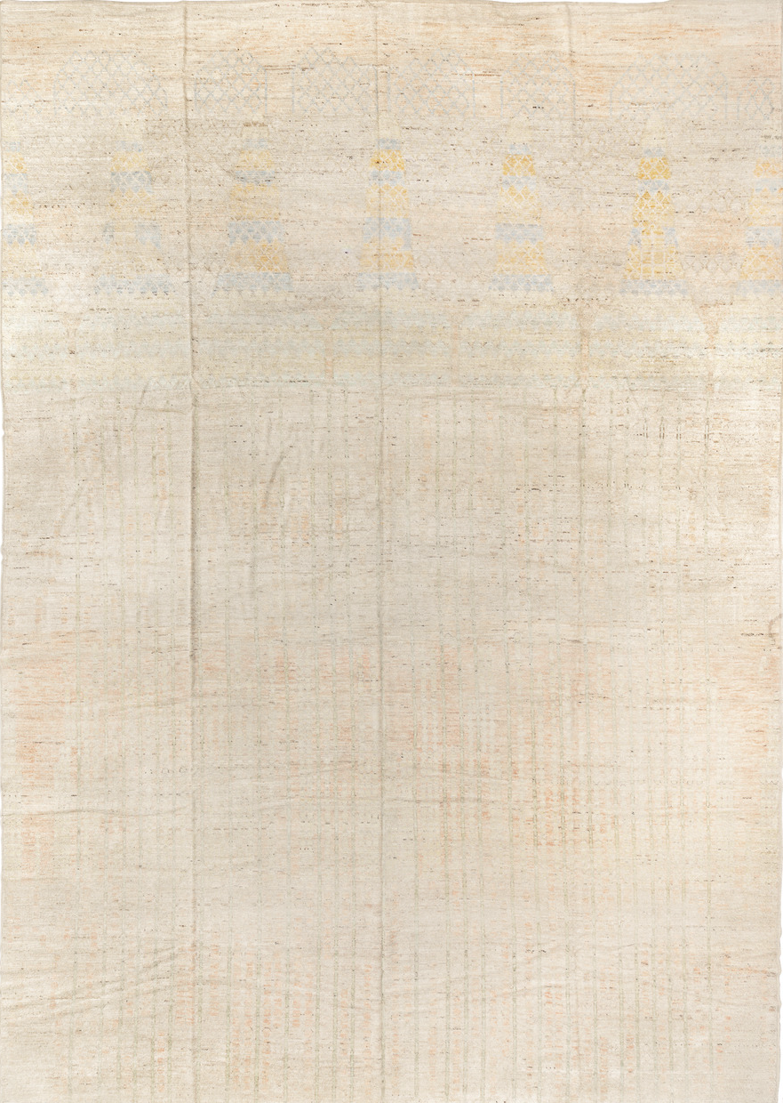 13' x 19' one-of-a-kind handmade vintage Tulu oversize rug. Color palette: antiquewhite, beige, black, blue, brown