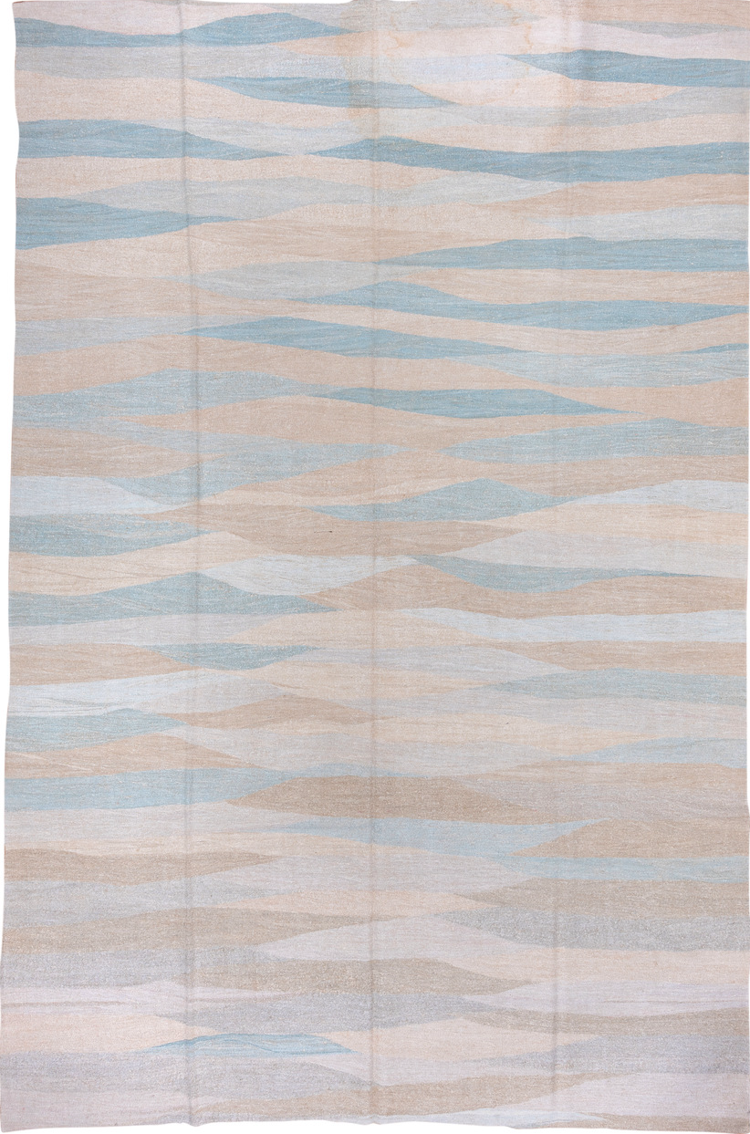 9' x 14' one-of-a-kind handmade vintage Kilim large size rug. Color palette: dark gray, gainsboro, gray, light blue