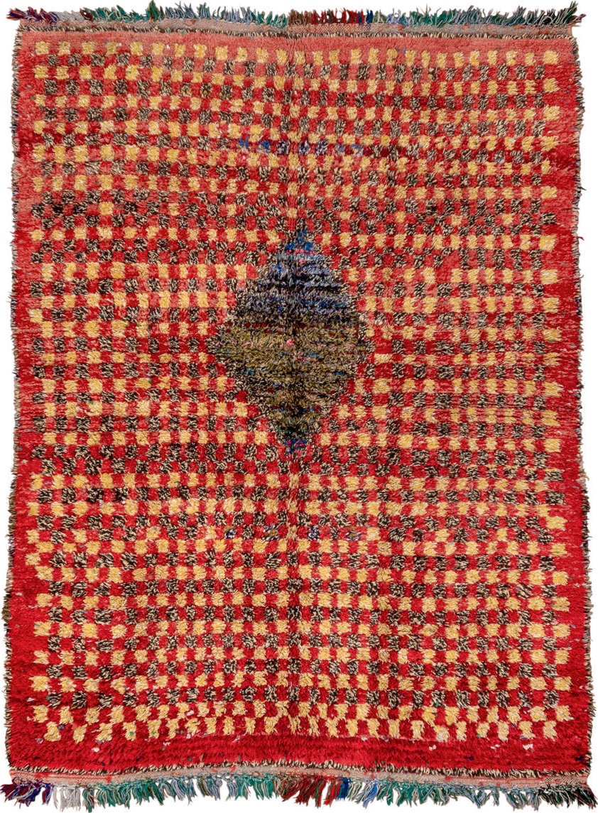 5' x 7' one-of-a-kind handmade vintage Rag Rug rug. Color palette: black, blue, brown, dark gray, fiord, gray, maroon