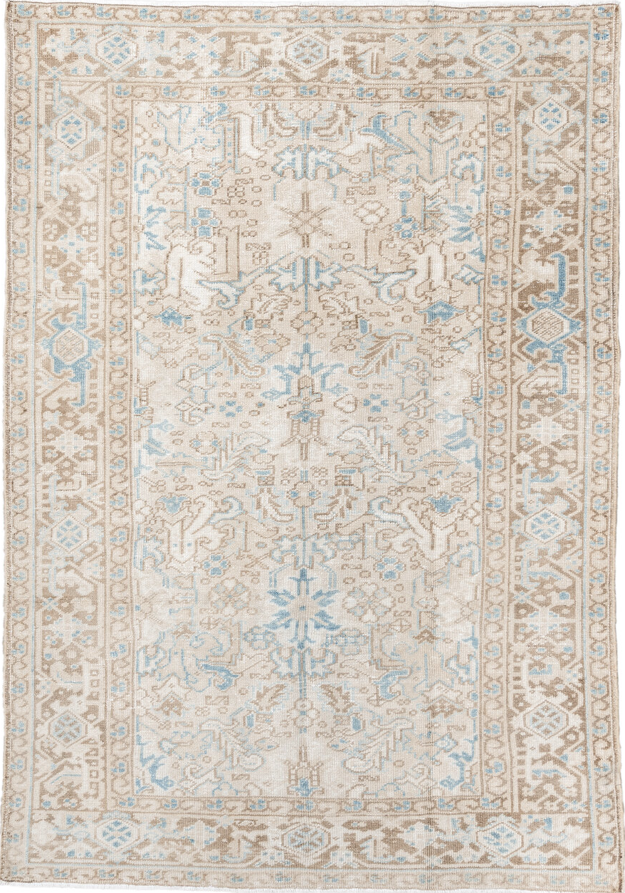 5' x 8' one-of-a-kind handmade vintage Heriz medium size rug. Color palette: antiquewhite, brown, gainsboro, gray