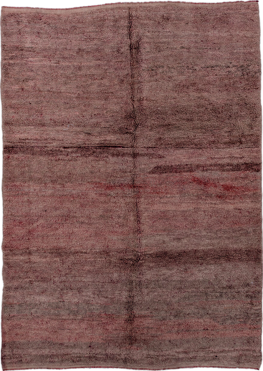6' x 9' one-of-a-kind handmade vintage Moroccan medium size rug. Color palette: black, brown, gray, pink, red, redwood
