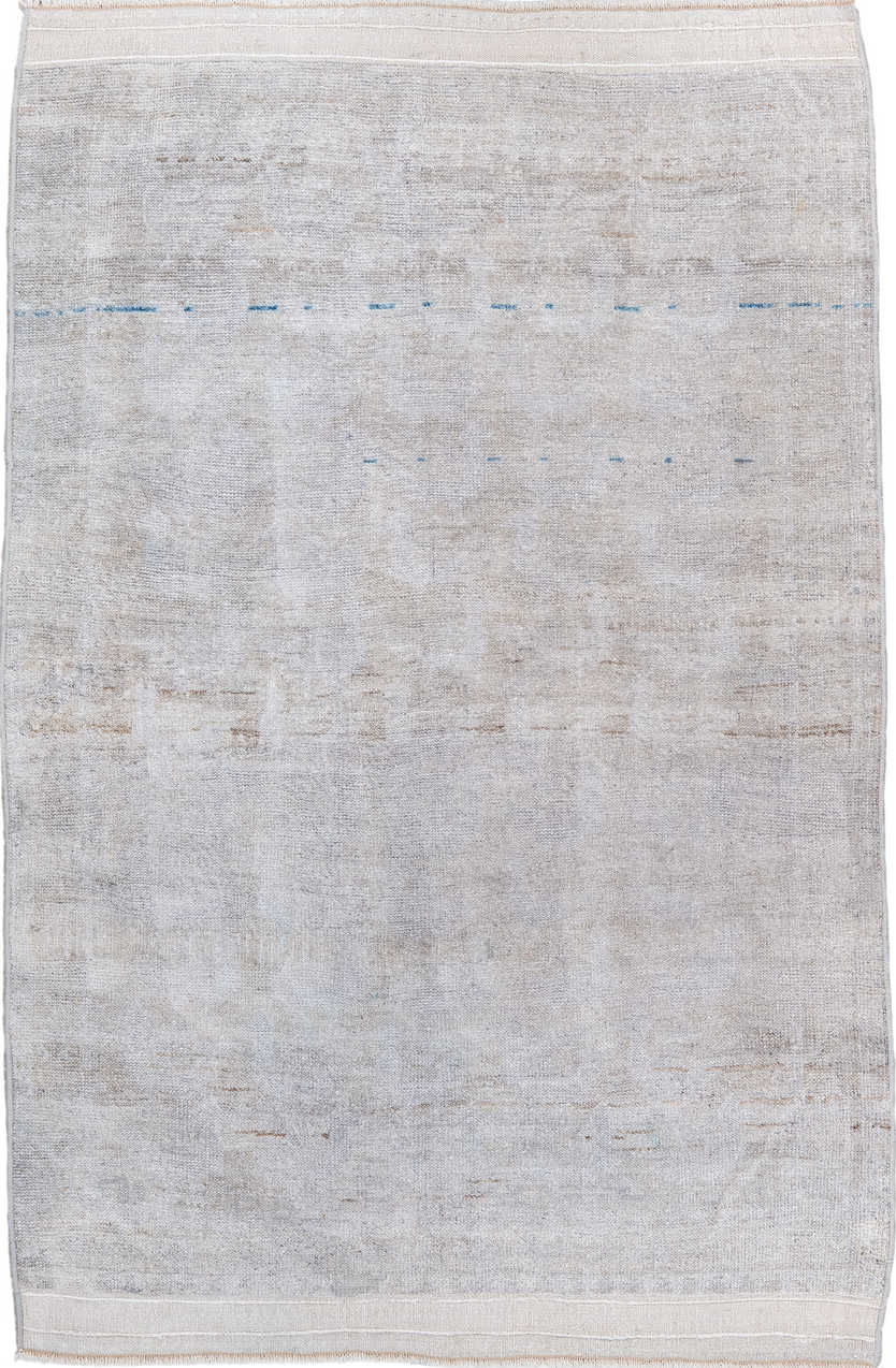 2' x 4' one-of-a-kind handmade vintage Belouch small size rug. Color palette: blue, dark gray, dim gray, gainsboro, gray