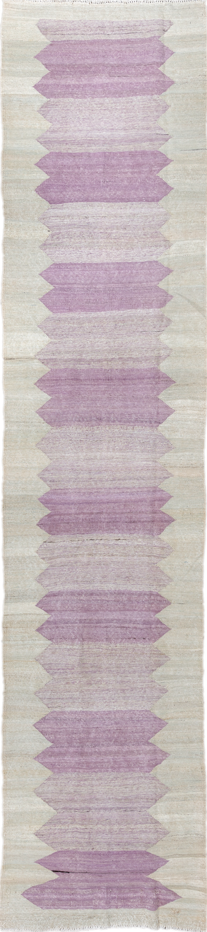 2' x 12' one-of-a-kind handmade vintage Kilim runner rug. Color palette: dark gray, gainsboro, gray, light gray, off-white