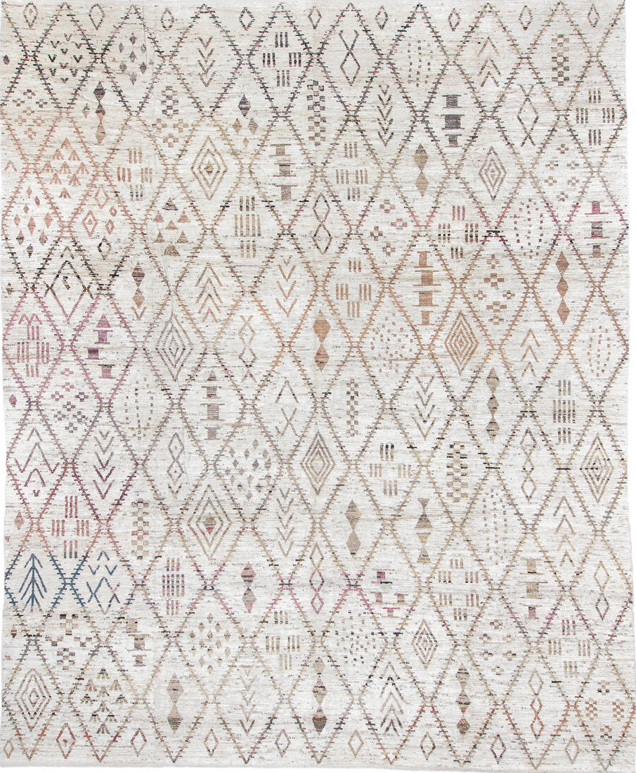 13' x 16' one-of-a-kind handmade vintage Tulu oversize rug. Color palette: dark gray, gainsboro, gray, light blue