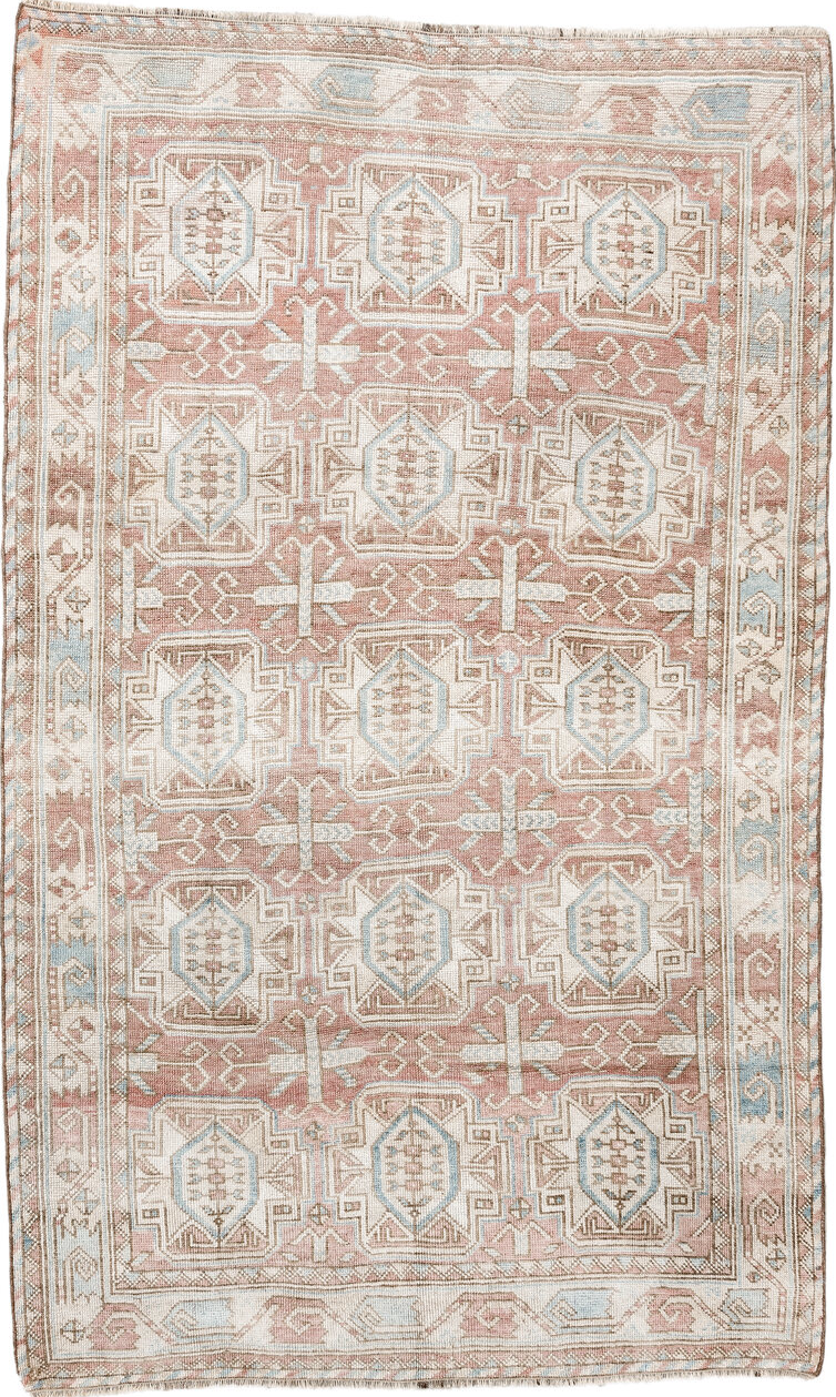 4' x 6' one-of-a-kind handmade vintage Kdh small size rug. Color palette: antiquewhite, brown, dark gray, dim gray, gray