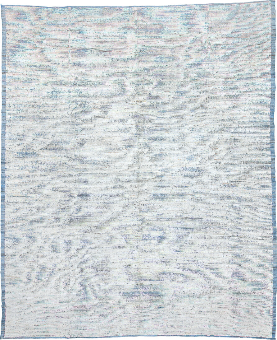 13' x 16' one-of-a-kind handmade vintage Tulu oversize rug. Color palette: blue, dark gray, gainsboro, gray, light blue