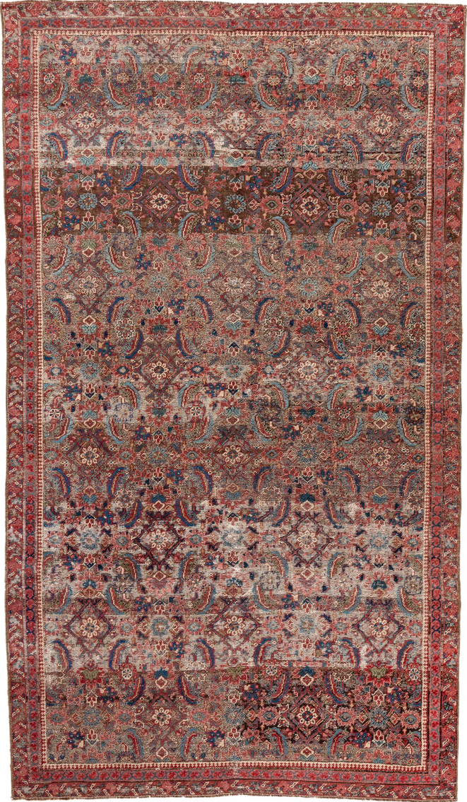 5' x 9' one-of-a-kind handmade vintage Bakhshayesh medium size rug. Color palette: blue, brown, gray, off-white, orange