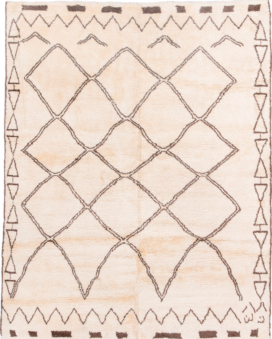 8' x 10' one-of-a-kind handmade vintage Moroccan large size rug. Color palette: antiquewhite, brown, floral white, gray