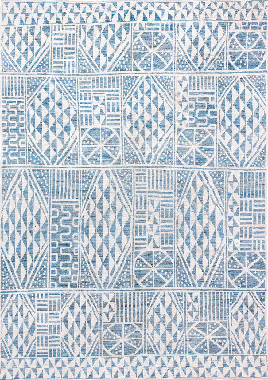 10' x 14' one-of-a-kind handmade vintage Tulu large size rug. Color palette: blue, gainsboro, gray, lavender, lavender blush