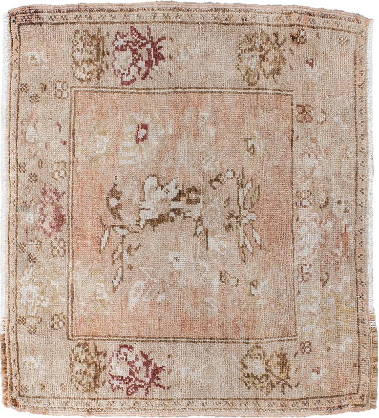 2' x 2' one-of-a-kind handmade vintage Anatol small size rug. Color palette: antiquewhite, brown, gray, light gray
