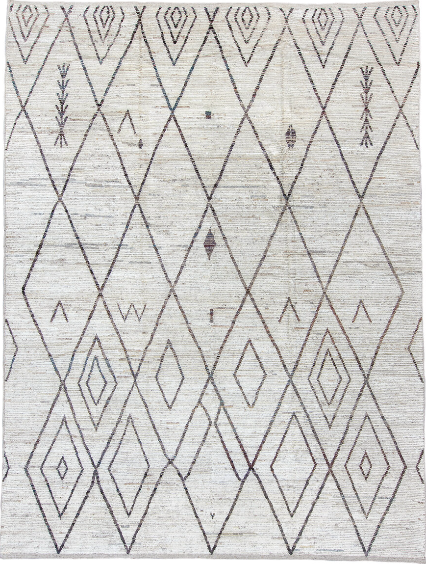 10' x 13' one-of-a-kind handmade vintage Tulu large size rug. Color palette: blue, dark gray, gainsboro, gray, light gray