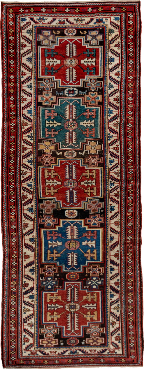 3' x 9' one-of-a-kind handmade vintage Malayer runner rug. Color palette: arapawa, black, blue, brown, dark slate gray