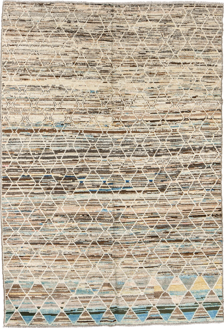6' x 9' one-of-a-kind handmade vintage Tulu medium size rug. Color palette: blue, dark gray, dim gray, gainsboro, gray