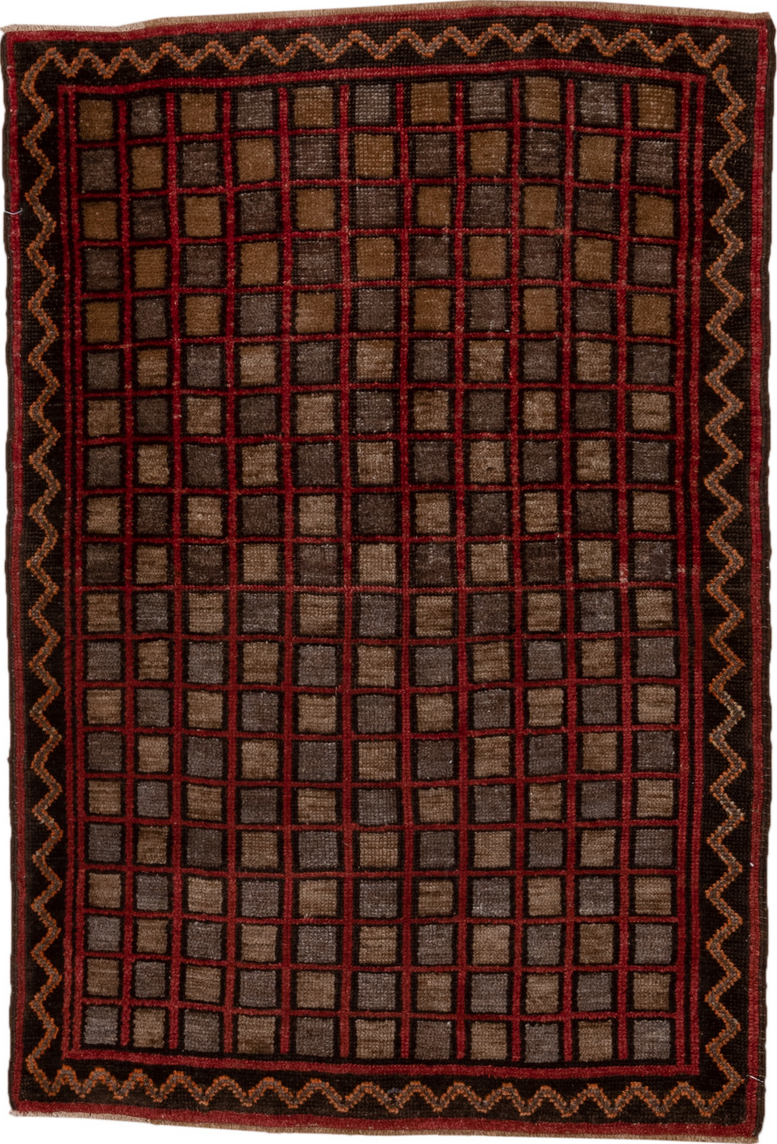 3' x 4' one-of-a-kind handmade vintage Oushak small size rug. Color palette: brown, gray, pink