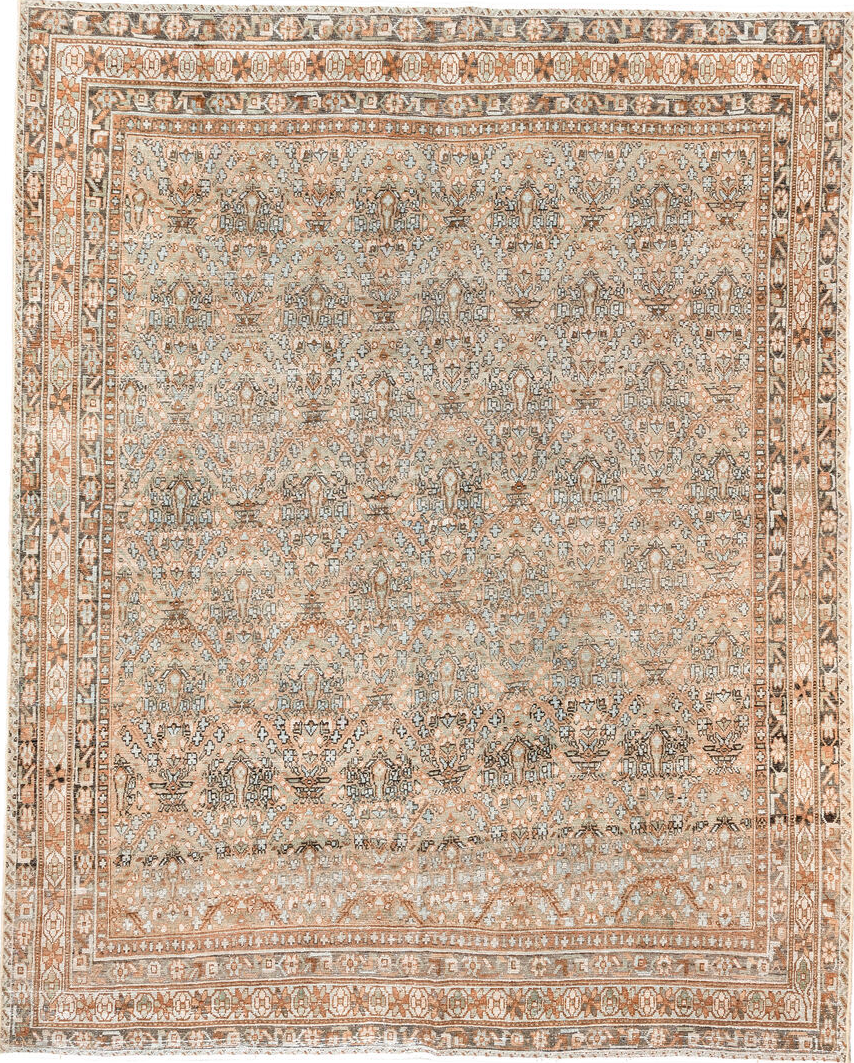 5' x 6' one-of-a-kind handmade vintage Afshar rug. Color palette: brown, gray, off-white, light gray, pink, gainsboro