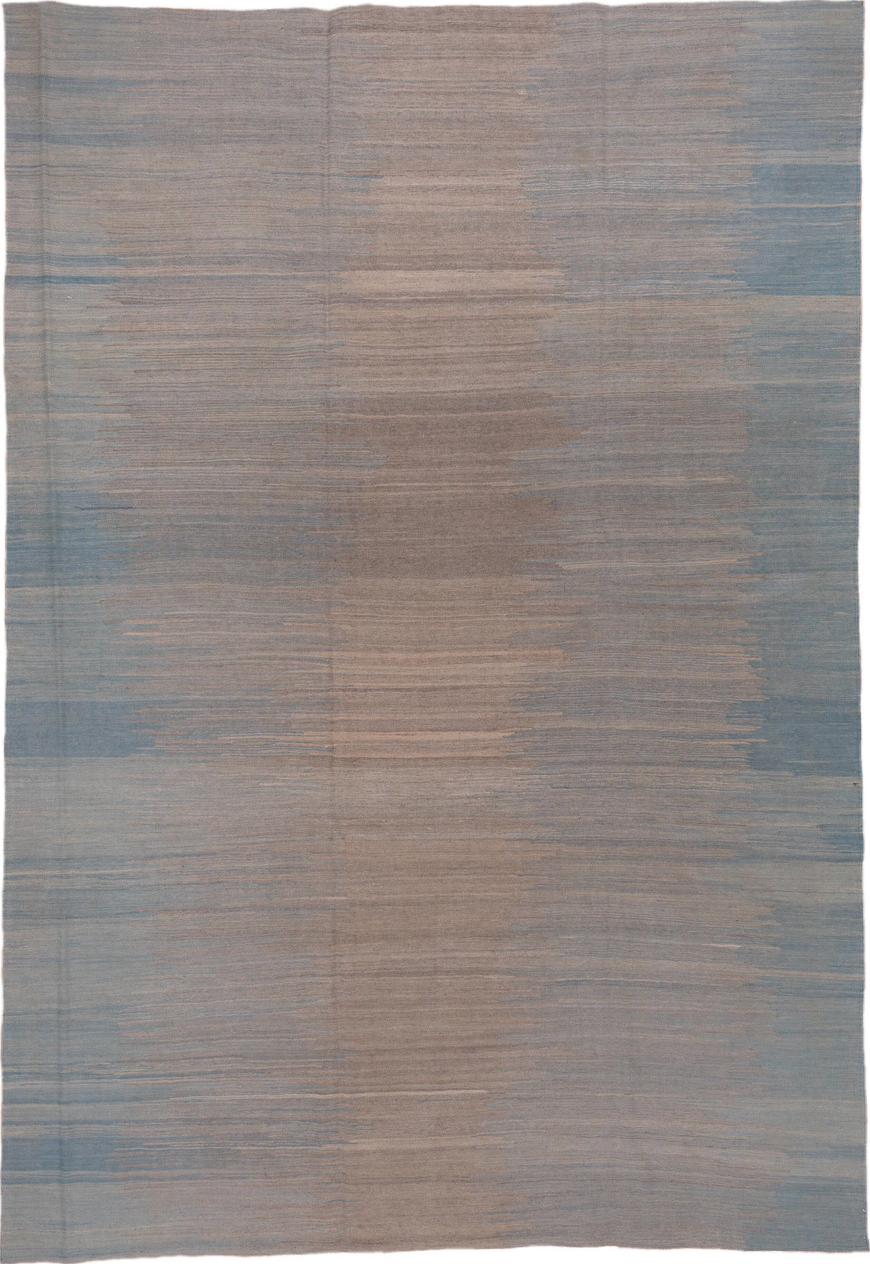 7' x 11' one-of-a-kind handmade vintage Kilim large size rug. Color palette: dark gray, gray, light gray, pink, silver