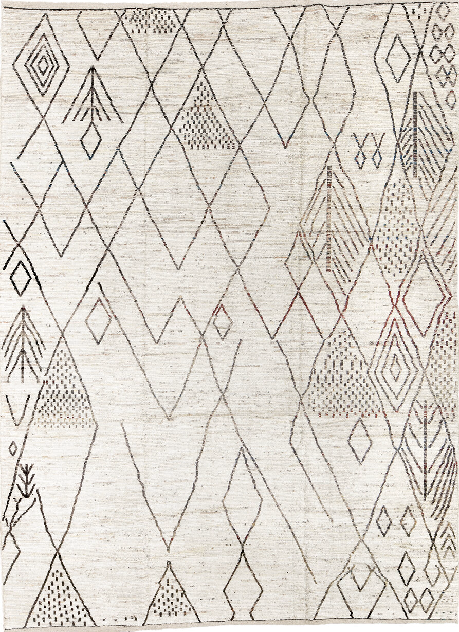 10' x 14' one-of-a-kind handmade vintage Tulu large size rug. Color palette: black, brown, charcoal, dark gray, floral white