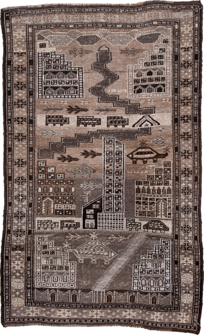 2' x 4' one-of-a-kind handmade vintage Belouch small size rug. Color palette: black, brown, charcoal, gray, light gray
